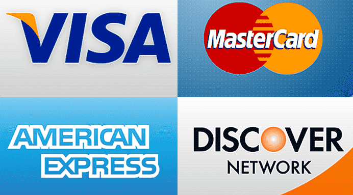 Mastercard, Discover, American Express and Visa payment sign
